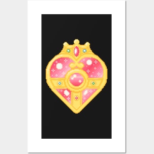 Heart Moon Brooch Pixel Art Posters and Art